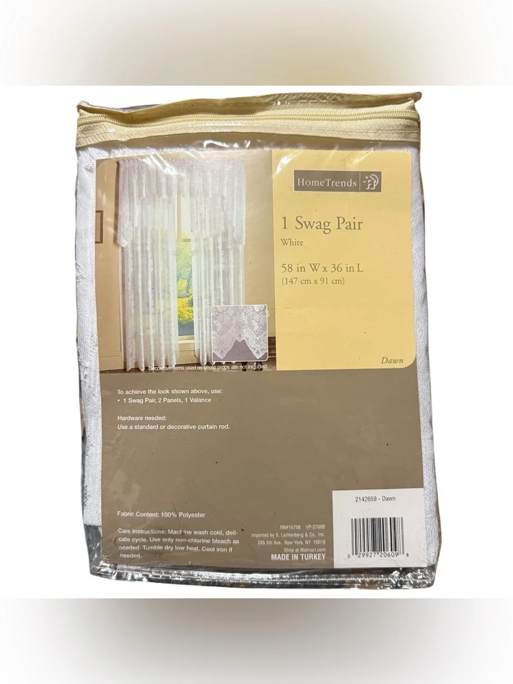 Home Trends Lace 1 Swag Pair Window White 58”x36” Dawn